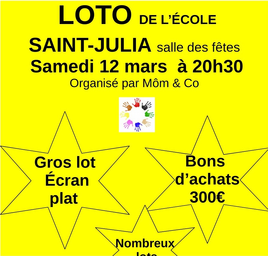 Loto de l'école du 12 mars 2022 organisé par Môm & Co