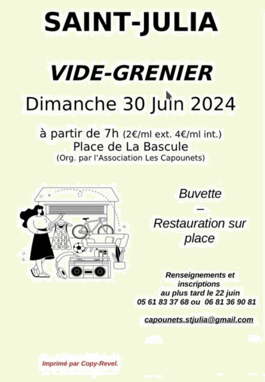 Vide grenier à Saint Julia, le dimanche 30 juin 2024