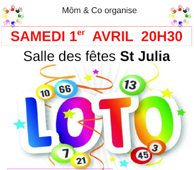 Loto de l’école des 5 Clochers à 20h30 à la salle des fêtes de St Julia