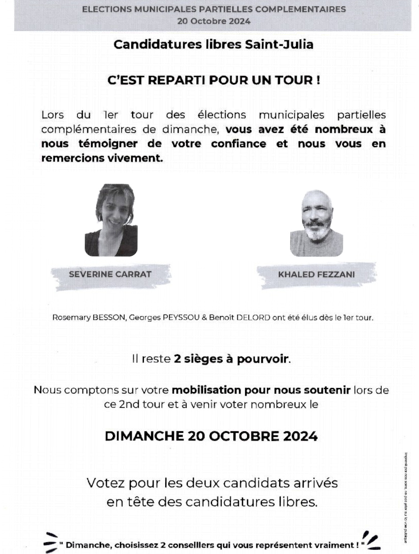 Flyer rédigé par les 2 candidats indépendants Flyer rédigé par les 2 candidats indépendants